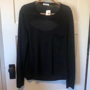 NWT ALC Black Linen Open Back Long Sleeved Shirt L